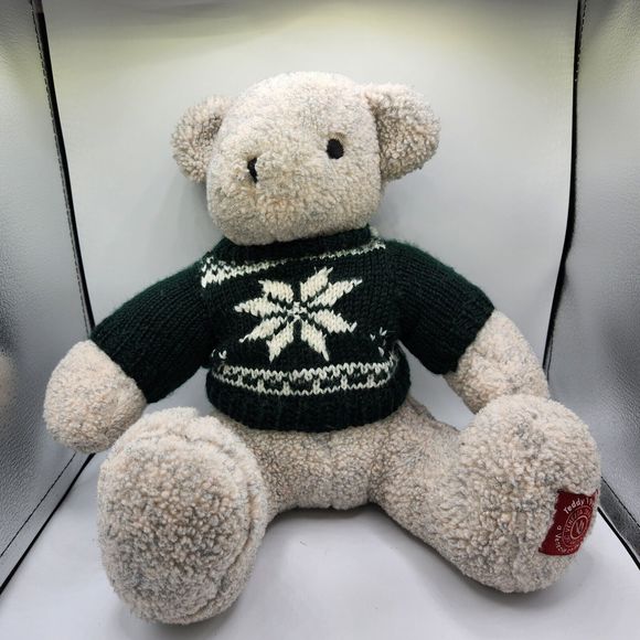 VENEZIA JEANS TEDDY BEAR Oatmeal Plush Toy 1999 Green Christmas Sweater - Picture 1 of 8